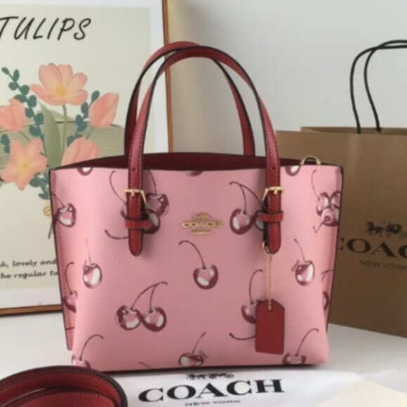 Coach Mollie Tote Bag 25 With Cherry Print - Picture 1 of 12